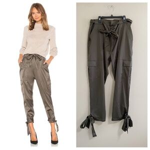 Joie Olive Green Satin Tie-Waist Cargo Trousers